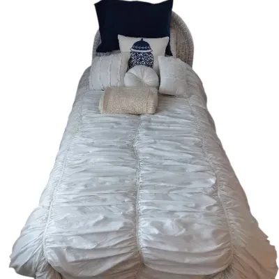 White Wicker Twin Bed With Mattress, Bedding, & Pillows #1