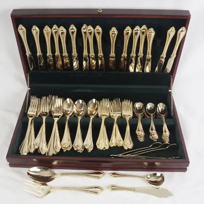 International Silver Co. 24K Gold-Plated 86-Piece Flatware Set with Chest