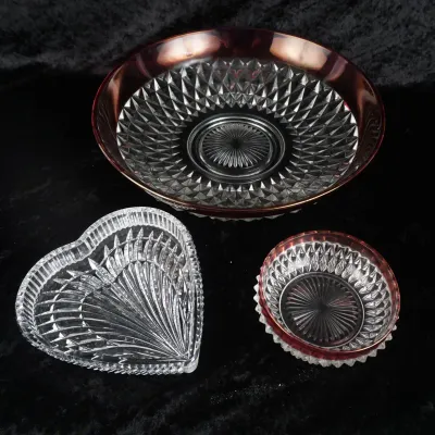 Indiana Glass Red-Rimmed Pressed Glass Serving Dishes, 3 Pieces