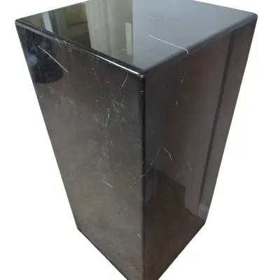 Polished Black Marble Display Pedestal With White Veining