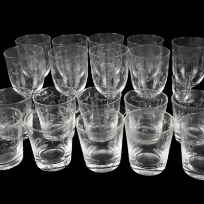 14-Piece Noritake Etched Bamboo Highball, Water Goblet & Cordial Glass Set