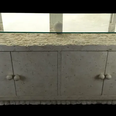 Postmodern Tessellated Mactan Stone Credenza With Glass Display Top