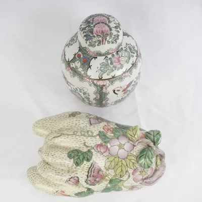 Andrea by Sadek Porcelain Hand Vase & Floral Lidded Ginger Jar