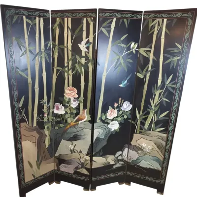 Chinese Double-Sided Lacquer Chinoiserie Four-Panel Folding Room Divider Screen