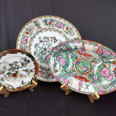 Three Asian Porcelain Decorative Plates - Rose Medallion and Andrea by Sadek