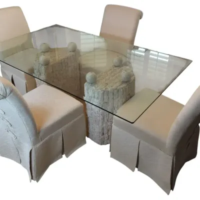 Postmodern Tessellated Mactan Stone Dining Table With Glass Top and Four Chairs