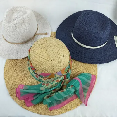 3 Women’s Summer Hats: Betmar Straw, Navy Wide-Brim & White Cowboy Hat