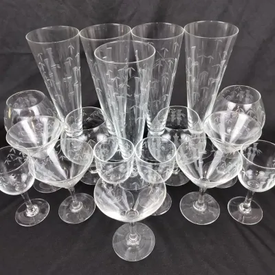 14-Piece Noritake Etched Bamboo Pilsner, Cocktail & Cordial Glasses