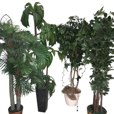 4 Large Artificial Floor Plants with Decorative Planters