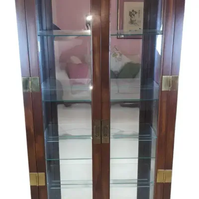 MCM Philip Reinisch Campaign-Style Lighted Glass Curio Cabinet - Model 504 #1