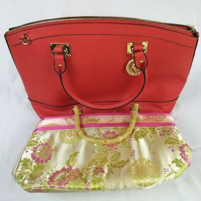 Anne Klein Coral Tote & Asian Brocade Bamboo Handle Handbag