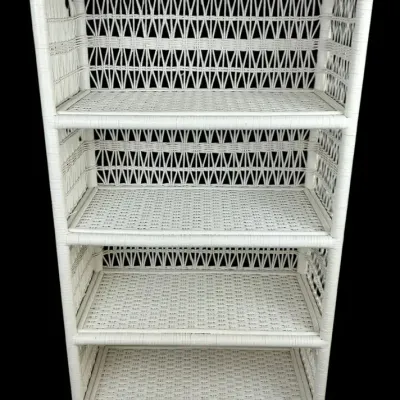 Tall White Wicker Five-Tier Display Shelf