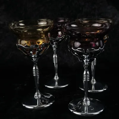 Vintage Farber Brothers Krome-Kraft Colored Glass Cocktail Goblets, Set of 4