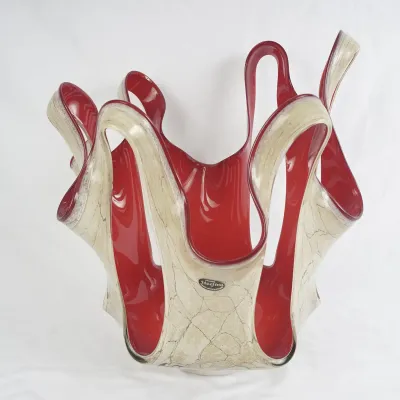 Late 20th Century Jozefina Krosno Poland Handblown Pulled Brown Marbled Red Interior Glass Vase