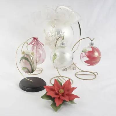6-Piece Glass Christmas Ornament Display with Stands & Andrea Poinsettia