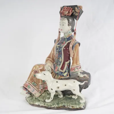 Chinese Porcelain Qing Dynasty Lady with Dalmatian Figurine