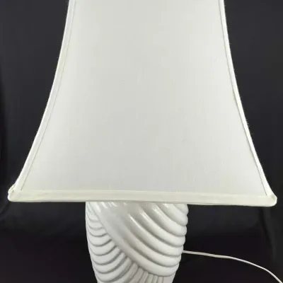 Vintage White Ceramic Swirl Table Lamp with Square Fabric Shade