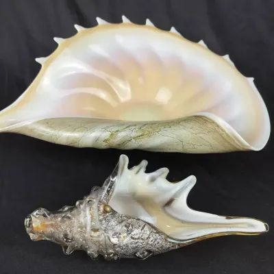 Two Art Hand-Blown Art Glass Seashell Sculptures
