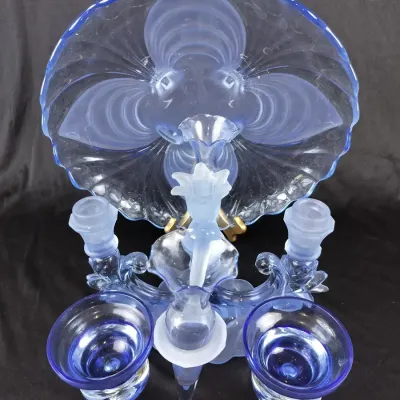 Cambridge Glass Caprice Moonlight Blue Candelabra and Console Bowl Set