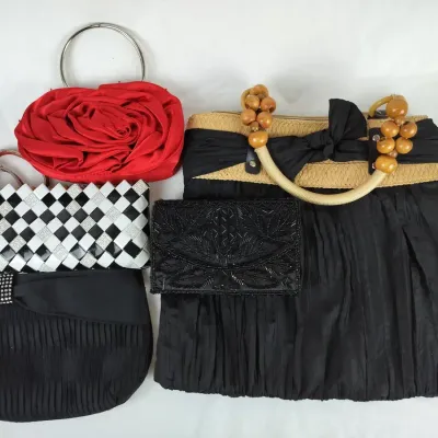 5 Evening Handbags with Beaded, Woven, Pleated & Floral Designs