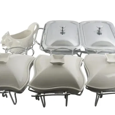 Sienna by Godinger 5-Piece Ceramic & Glass Food Warmer Serving Set