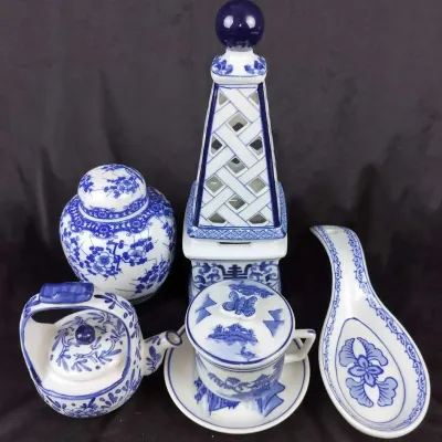 Chinese-Style Blue and White Porcelain Decorative Tea and Ginger Jar Collection