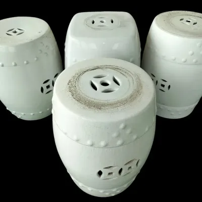 Four White Chinese-Style Ceramic Garden Stools - Including Safavieh