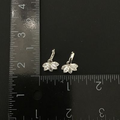 Beautiful silver plated Crystal Rhinestone dangle leaf hoop earrings