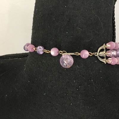 Vintage Purple Tone Moon Stone look Vintage Beaded 3 Strand With Matching Earrings