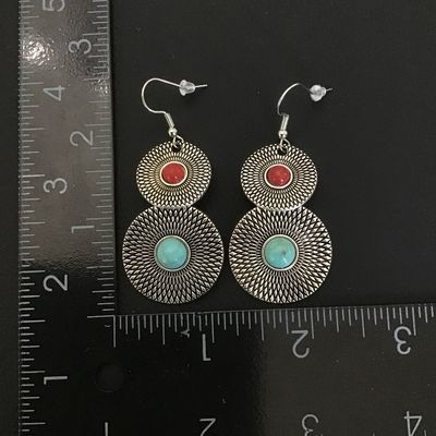 Fashion Boho ethnic double tier medallion drop earrings