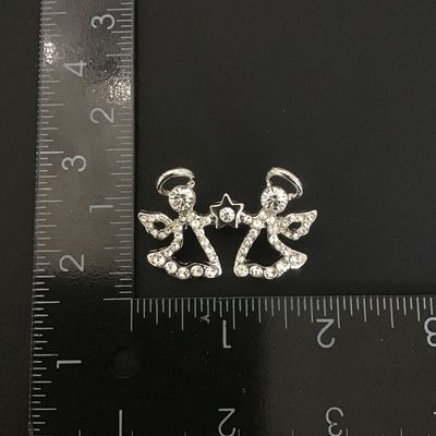 Cute silver tone angels brooch pin