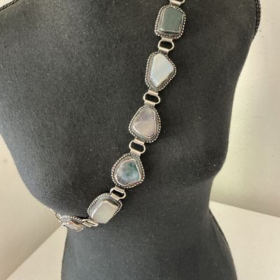 Gorgeous Vintage Silver Tone polished agate stone fashion belt
