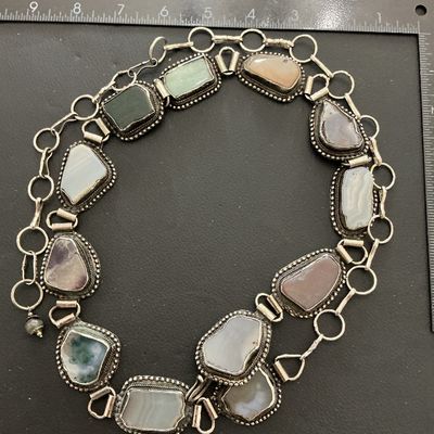 Gorgeous Vintage Silver Tone polished agate stone fashion belt