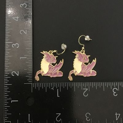 Gold tone, pastel purple and cream enamel dragon earrings