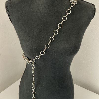 Gorgeous Vintage Silver Tone polished agate stone fashion belt