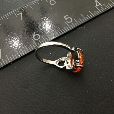 Glass Burnt orange Yellow Silver Tone Fashion Ring