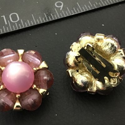 Vintage Purple Tone Moon Stone look Vintage Beaded 3 Strand With Matching Earrings