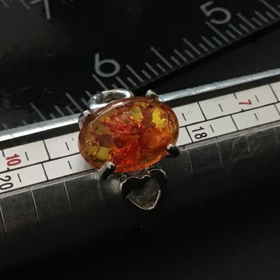 Glass Burnt orange Yellow Silver Tone Fashion Ring