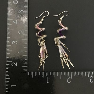 Beautifully hand crafted spirally silver toned dangle earrings