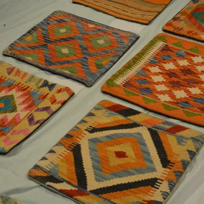 Colorful geometric flatweave rug collection with bold Southwestern-inspired patterns