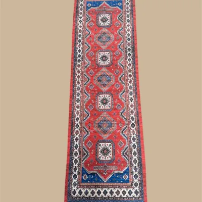 Red and blue traditional runner rug