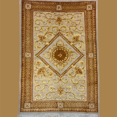 Ivory and gold traditional area rug with elegant central diamond medallion
