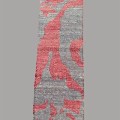 Contemporary abstract rug in gray and coral tones