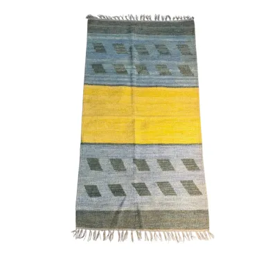 Contemporary gray and yellow flatweave rug with geometric pattern