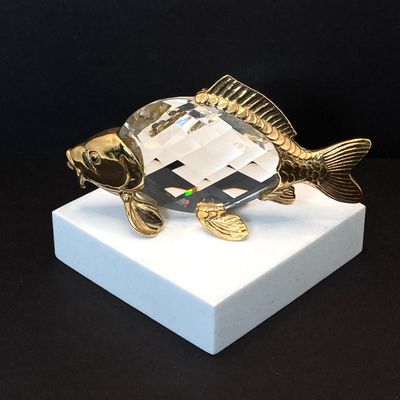LOT 109: Lenox Desk / Table Clock, Crystal / Gold Tone Fish and Trimlite Strass Clown with Cannon Figurines