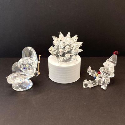 LOT 108: Collection of Swarovski Crystal Small Figurines - Butterfly, Porcupine and Clown
