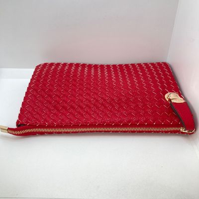 LOT 118: Red Woven Faux Leather Clutch / Crossbody Bag with Wrist Strap