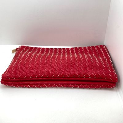 LOT 118: Red Woven Faux Leather Clutch / Crossbody Bag with Wrist Strap