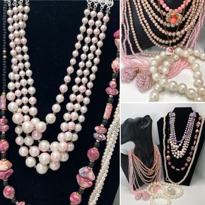 LOT 26: Vintage Faux Pearls, Pink Beaded Jewelry and More