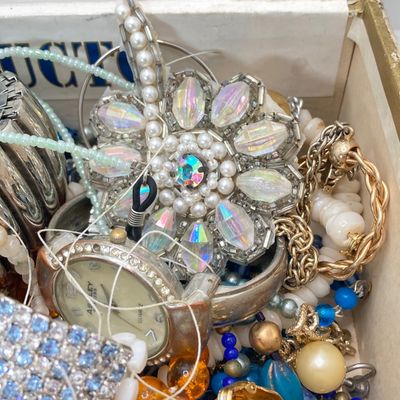 LOT 25: Vintage El Producto Box filled with Craft Jewelry and More
